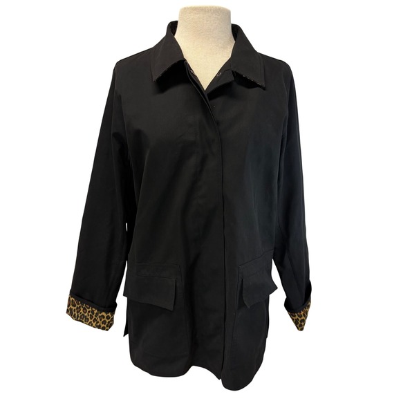 dennis basso Jackets & Blazers - Dennis Basso Womens S Lightweight Jacket Black Leopard Cuff Snap Button